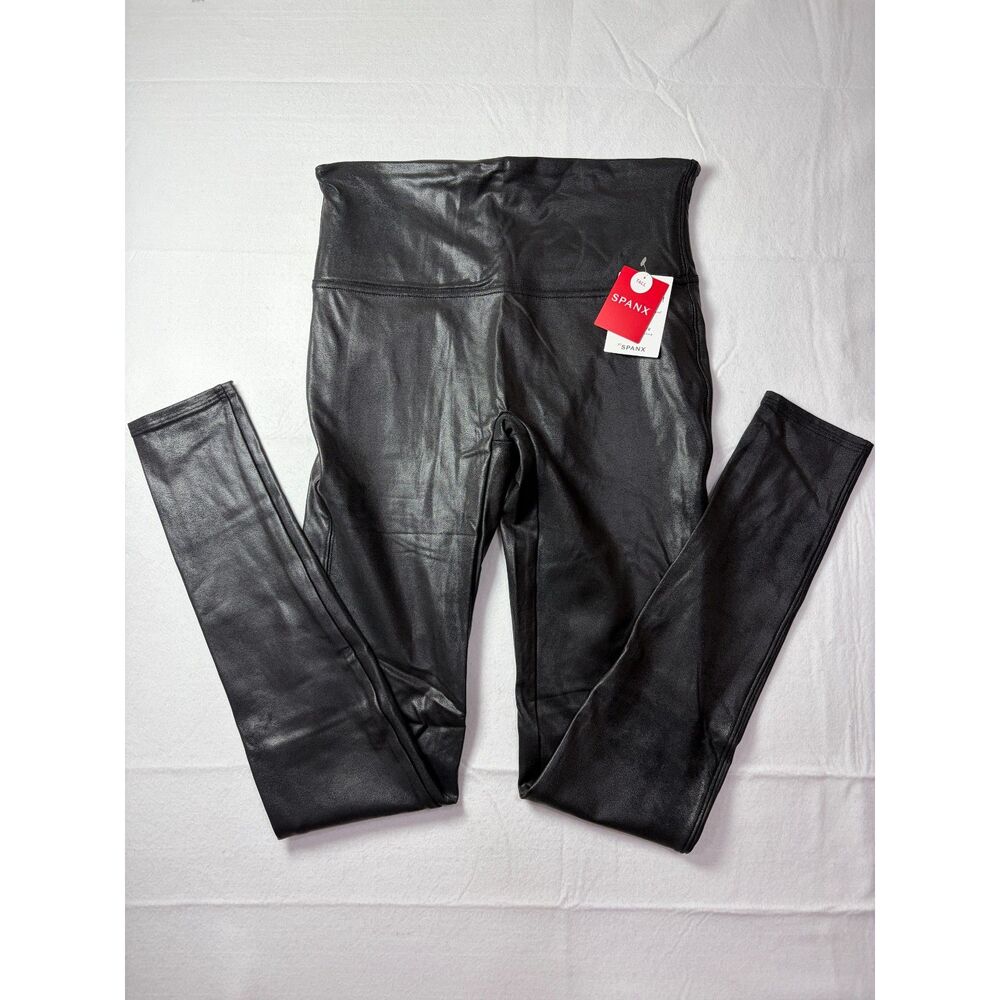 NWT SPANX Faux Leather Leggings Black High Waisted Shaping Pants Tall Large